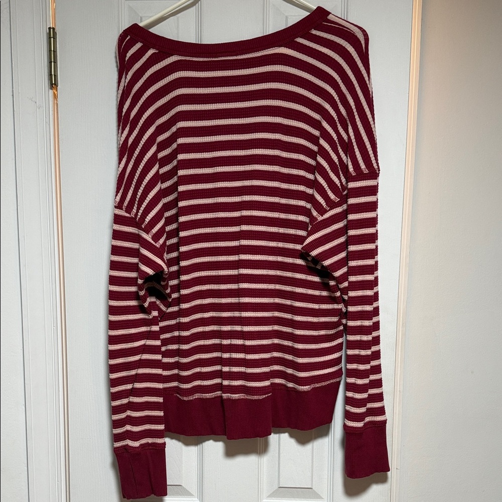 Aerie Burgundy and White Striped Sweatshirt - Picture 4 of 4